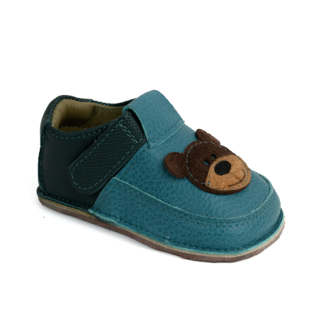 Reduceri - Papucei Barefoot Copii, primii pasi, piele naturala, talpa flexibila de cauciuc, Melvelo - Island Sea / Bear