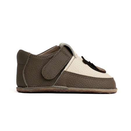 Papucei Barefoot Copii, primii pasi, piele naturala, talpa flexibila de cauciuc, Melvelo - Ivory / Dark Oak / Hipo [3]