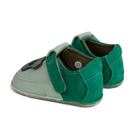 Papucei Barefoot Copii, primii pasi, piele naturala, talpa flexibila de cauciuc, Melvelo - Sage / Emerald Green / Bear [2]