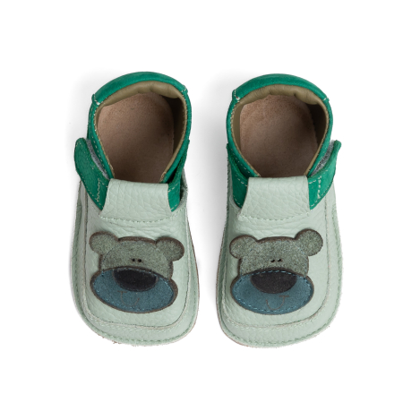Papucei Barefoot Copii, primii pasi, piele naturala, talpa flexibila de cauciuc, Melvelo - Sage / Emerald Green / Bear [1]