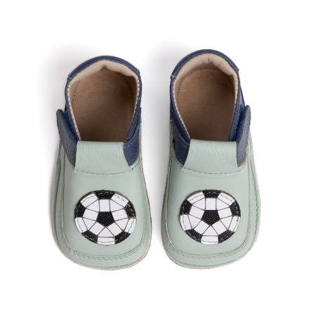 Papucei Barefoot Copii, primii pasi, piele naturala, talpa flexibila de cauciuc, Melvelo - Sage / Football [1]