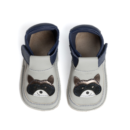 Papucei Barefoot Copii, primii pasi, piele naturala, talpa flexibila de cauciuc, Melvelo - Stone Grey / Navy / Raton [1]