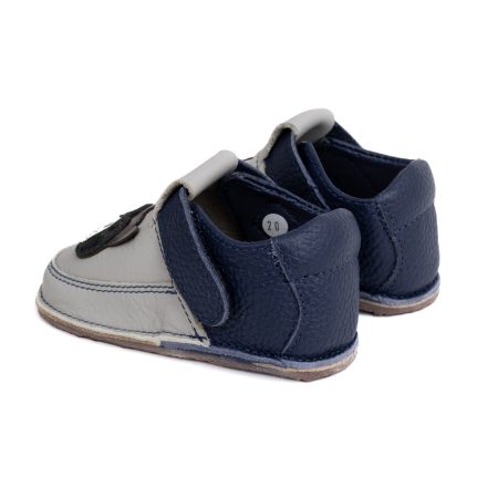 Papucei Barefoot Copii, primii pasi, piele naturala, talpa flexibila de cauciuc, Melvelo - Stone Grey / Navy / Raton [2]