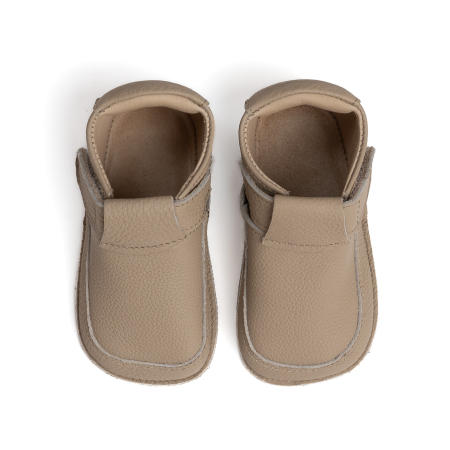 Papucei Barefoot Copii, primii pasi, piele naturala, talpa flexibila de cauciuc, Melvelo - Taupe [1]