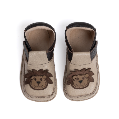 Papucei Barefoot Copii, primii pasi, piele naturala, talpa flexibila de cauciuc, Melvelo - Taupe / Black / Leo [1]