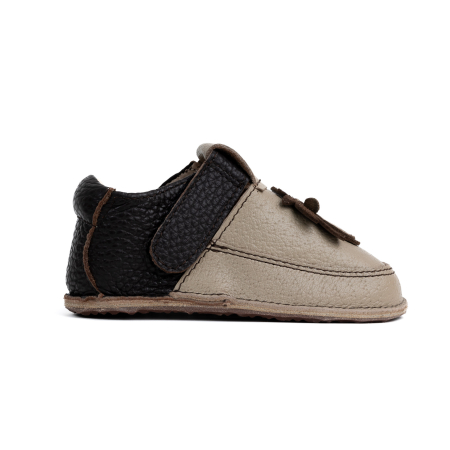 Papucei Barefoot Copii, primii pasi, piele naturala, talpa flexibila de cauciuc, Melvelo - Taupe / Black / Leo [3]
