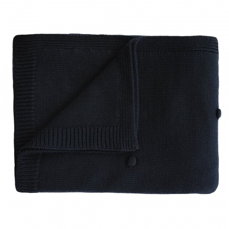 Paturici bebe - Patura tricotata 80 x 100 cm din 100% bumbac organic, Mushie, Dots - Dark Navy
