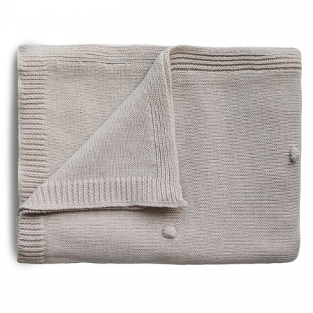 Paturici bebe - Patura tricotata 80 x 100 cm din 100% bumbac organic, Mushie, Dots - Off White Melange