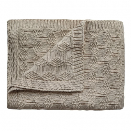 Paturici bebe - Patura tricotata 80 x 100 cm din 100% bumbac organic, Mushie, Honeycomb - Bej
