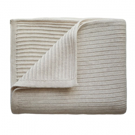 Paturici bebe - Patura tricotata 80 x 100 cm din 100% bumbac organic, Mushie, Ribbed - Beige Melange