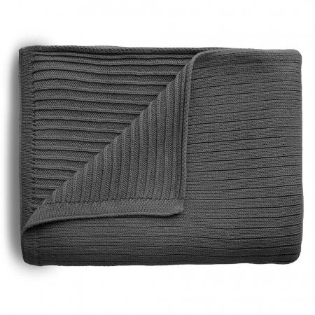 Paturici bebe - Patura tricotata 80 x 100 cm din 100% bumbac organic, Mushie, Ribbed - Dark Gray Melange