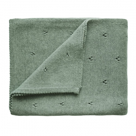 Pătură tricotată 80 x 100 cm din 100% bumbac organic, Mushie, Pointelle - Sage Melange [0]
