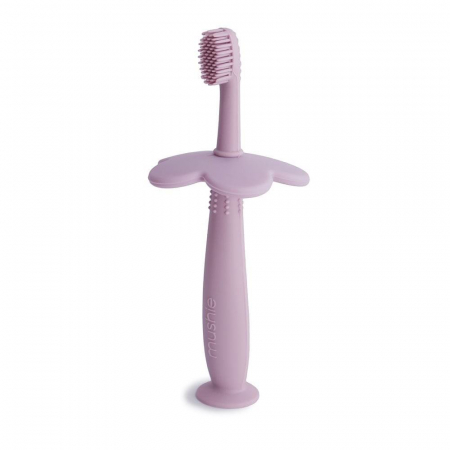 Igiena si ingrijire - Periuta de dinti din silicon cu ventuza Mushie, protectie detasabila - Soft Lilac