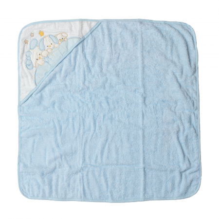 Prosop de baie cu gluga pentru bebelusi Sommaruga 70x70cm 100% Bumbac - Albastru [1]