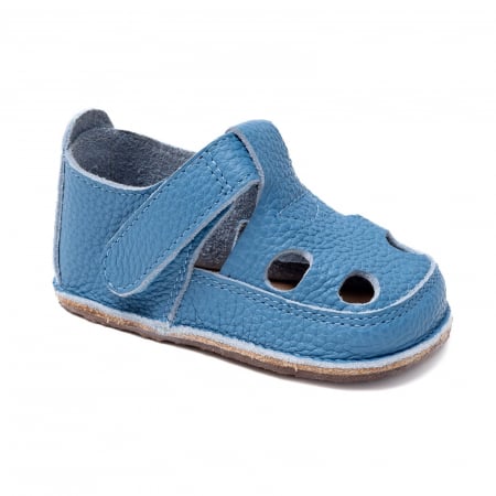 Sandale - Sandale Barefoot Copii, primi pasi, piele naturala, talpa flexibila de cauciuc, Melvelo - Baby Blue