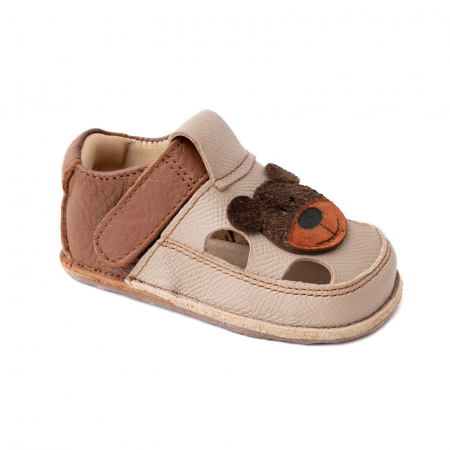 Sandale - Sandale Barefoot Copii, primi pasi, piele naturala, talpa flexibila de cauciuc, Melvelo - Beige / Bear