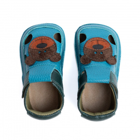 Sandale Barefoot Copii, primi pasi, piele naturala, talpa flexibila de cauciuc, Melvelo - Island Sea / Bear [1]