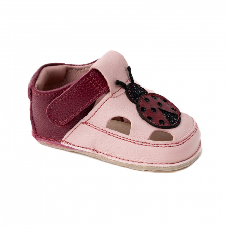 Sandale - Sandale Barefoot Copii, primi pasi, piele naturala, talpa flexibila de cauciuc, Melvelo - Pink / Buburuza