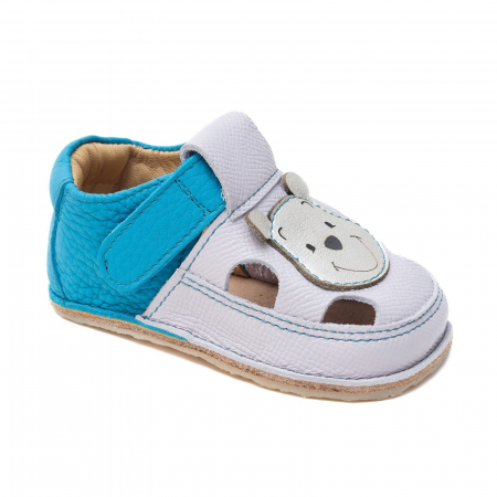Sandale - Sandale Barefoot Copii, primi pasi, piele naturala, talpa flexibila de cauciuc, Melvelo - Sky Blue / Bear