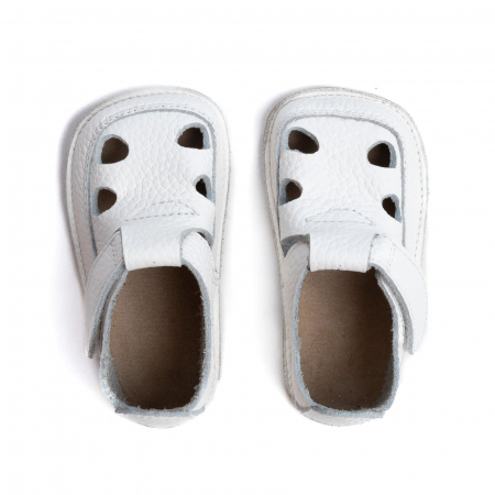 Sandale Barefoot Copii, primi pasi, piele naturala, talpa flexibila de cauciuc, Melvelo - White [1]