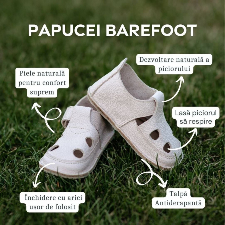 Sandale Barefoot Copii, primi pasi, piele naturala, talpa flexibila de cauciuc, Melvelo - White [6]