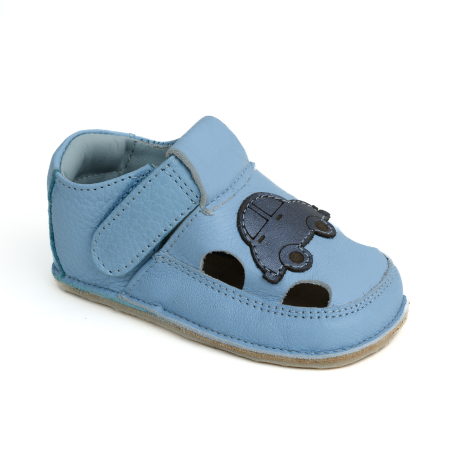 Sandale - Sandale Barefoot Copii, primii pasi, piele naturala, talpa flexibila de cauciuc, Melvelo - Baby Blue / Car