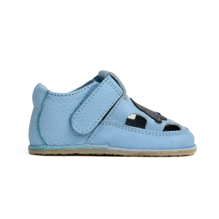 Sandale Barefoot Copii, primii pasi, piele naturala, talpa flexibila de cauciuc, Melvelo - Baby Blue / Car [3]