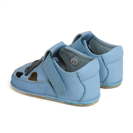 Sandale Barefoot Copii, primii pasi, piele naturala, talpa flexibila de cauciuc, Melvelo - Baby Blue / Car [2]