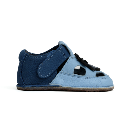 Sandale Barefoot Copii, primii pasi, piele naturala, talpa flexibila de cauciuc, Melvelo - Baby blue / Lion [3]