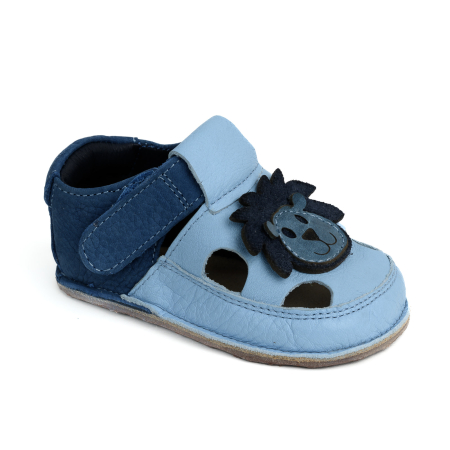Sandale - Sandale Barefoot Copii, primii pasi, piele naturala, talpa flexibila de cauciuc, Melvelo - Baby blue / Lion