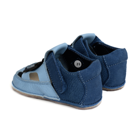Sandale Barefoot Copii, primii pasi, piele naturala, talpa flexibila de cauciuc, Melvelo - Baby blue / Lion [2]
