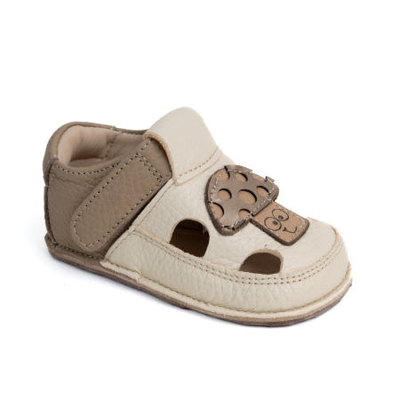 Sandale - Sandale Barefoot Copii, primii pasi, piele naturala, talpa flexibila de cauciuc, Melvelo - Crem / Mushroom