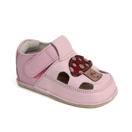 Sandale - Sandale Barefoot Copii, primii pasi, piele naturala, talpa flexibila de cauciuc, Melvelo - Dusty Pink / Mushroom