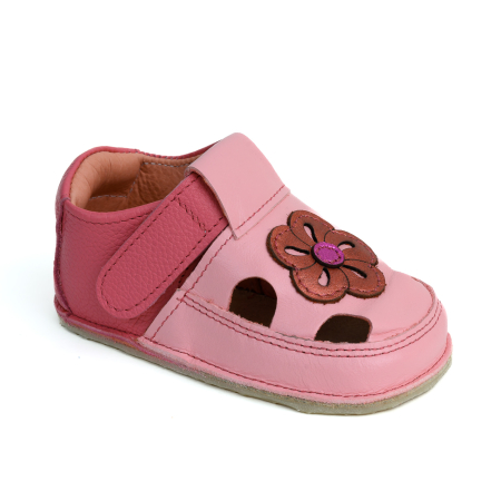 Sandale - Sandale Barefoot Copii, primii pasi, piele naturala, talpa flexibila de cauciuc, Melvelo - Pink / Flower