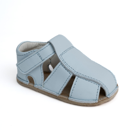 Reduceri - Papucei Barefoot Copii, primii pasi, piele naturala, talpa flexibila de cauciuc, Melvelo - Dusty Blue / Navy