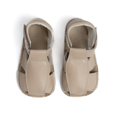 Sandale Barefoot Copii, primii pasi, piele naturala, talpa flexibila de cauciuc, Melvelo, Roman - Beige [1]