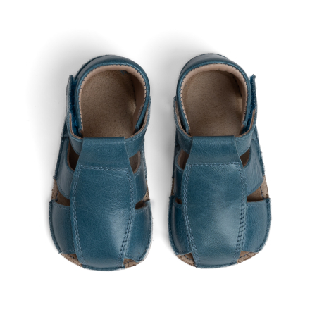 Sandale Barefoot Copii, primii pasi, piele naturala, talpa flexibila de cauciuc, Melvelo, Roman - Petrol [1]