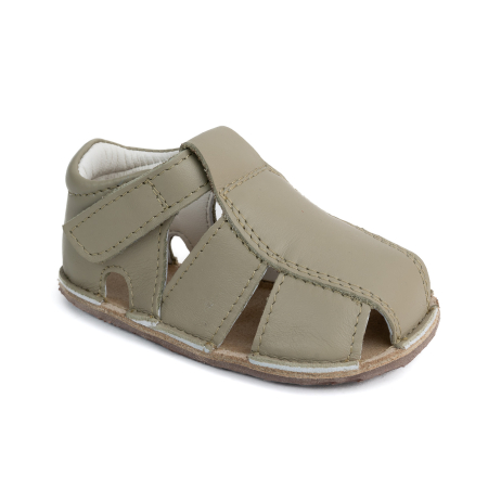 Reduceri - Papucei Barefoot Copii, primii pasi, piele naturala, talpa flexibila de cauciuc, Melvelo - Stone Grey / Navy / Raton
