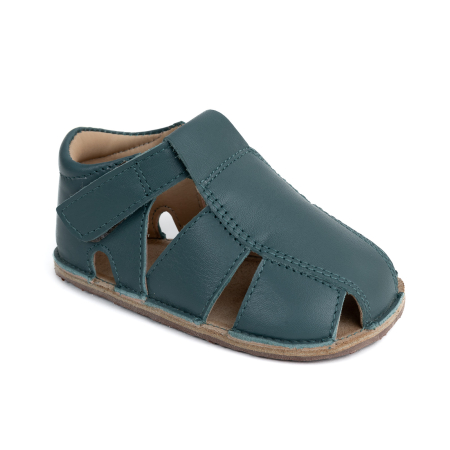 Reduceri - Papucei Barefoot Copii, primii pasi, piele naturala, talpa flexibila de cauciuc, Melvelo - Ivory / Dark Oak / Hipo