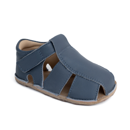Reduceri - Papucei Barefoot Copii, primii pasi, piele naturala, talpa flexibila de cauciuc, Melvelo - Baby Blue / Car