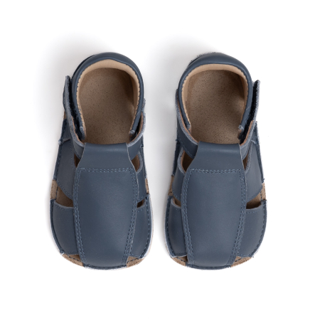 Sandale Barefoot Copii, primii pasi, piele naturala, talpa flexibila de cauciuc, Melvelo, Roman - Steel Blue [1]
