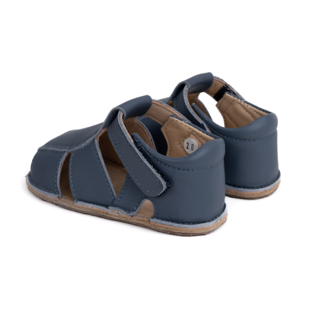 Sandale Barefoot Copii, primii pasi, piele naturala, talpa flexibila de cauciuc, Melvelo, Roman - Steel Blue [2]