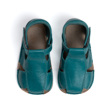 Papucei Barefoot Copii, primii pasi, piele naturala, talpa flexibila de cauciuc, Melvelo - Sage / Football [1]