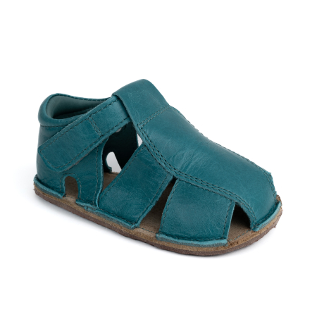 Reduceri - Papucei Barefoot Copii, primii pasi, piele naturala, talpa flexibila de cauciuc, Melvelo - Sage / Football