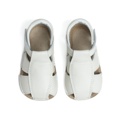 Sandale Barefoot Copii, primii pasi, piele naturala, talpa flexibila de cauciuc, Melvelo, Roman - White [1]