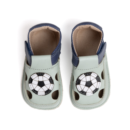 Sandale Barefoot Copii, primii pasi, piele naturala, talpa flexibila de cauciuc, Melvelo - Sage / Football [1]