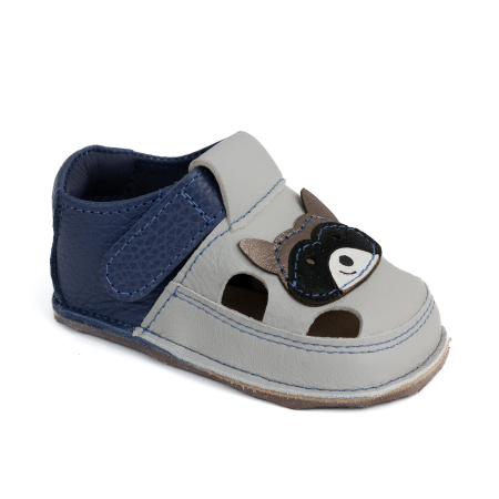 Sandale - Sandale Barefoot Copii, primii pasi, piele naturala, talpa flexibila de cauciuc, Melvelo - Stone Grey / Raton