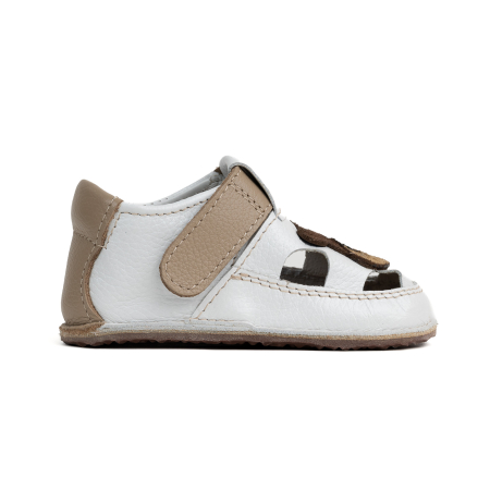 Sandale Barefoot Copii, primii pasi, piele naturala, talpa flexibila de cauciuc, Melvelo - White / Brown Bear [3]