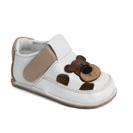 Sandale - Sandale Barefoot Copii, primii pasi, piele naturala, talpa flexibila de cauciuc, Melvelo - White / Brown Bear