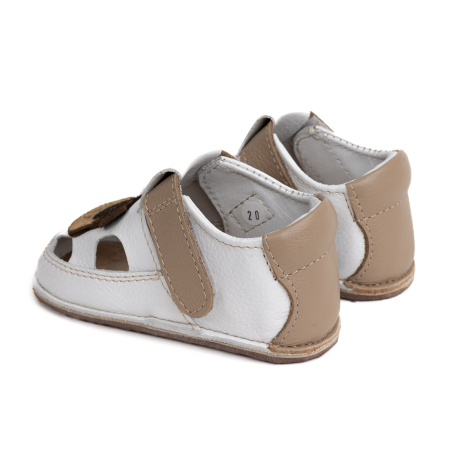Sandale Barefoot Copii, primii pasi, piele naturala, talpa flexibila de cauciuc, Melvelo - White / Brown Bear [2]